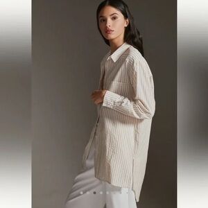 Anthropologie Beige and White Striped Shirt | Size M